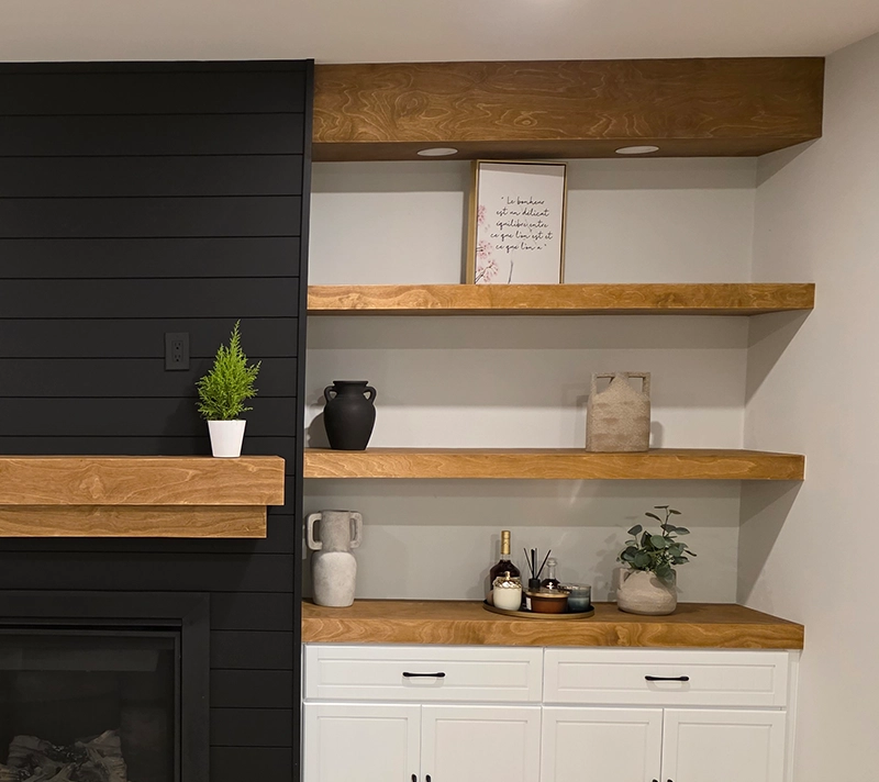 Custom Built-in Shelving Ottawa; Floating Shelf Installation; Zero-clearance Built-ins; Scribe-to-wall fitting; Concealed hinge installation